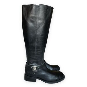 Vince Camuto Womens 6.5 M Farren 2 Leather Riding Boot Black Wide Calf Knee High